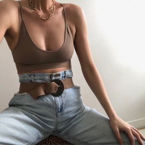 Seamless Ribbed Low-back Bralette Tan, M/L